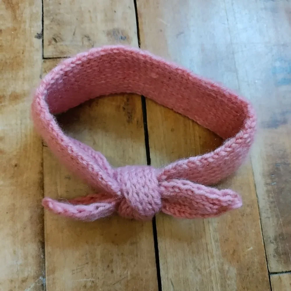 Baby girl headband pink knit sweater headband knot tie holiday Christmas